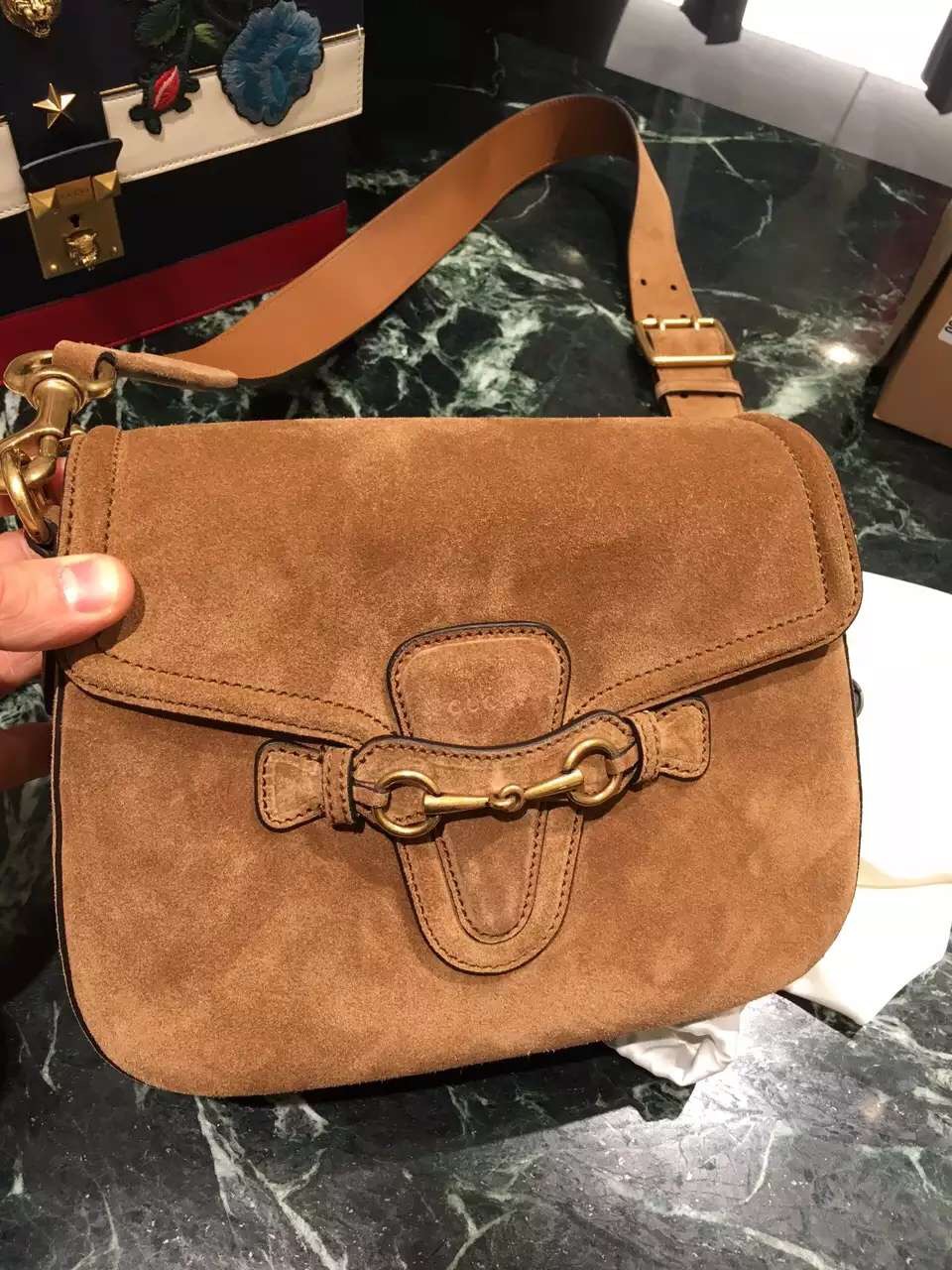 Gucci Lady Web Suede Shoulder Bag 380573 CEMIT 2676 Brown